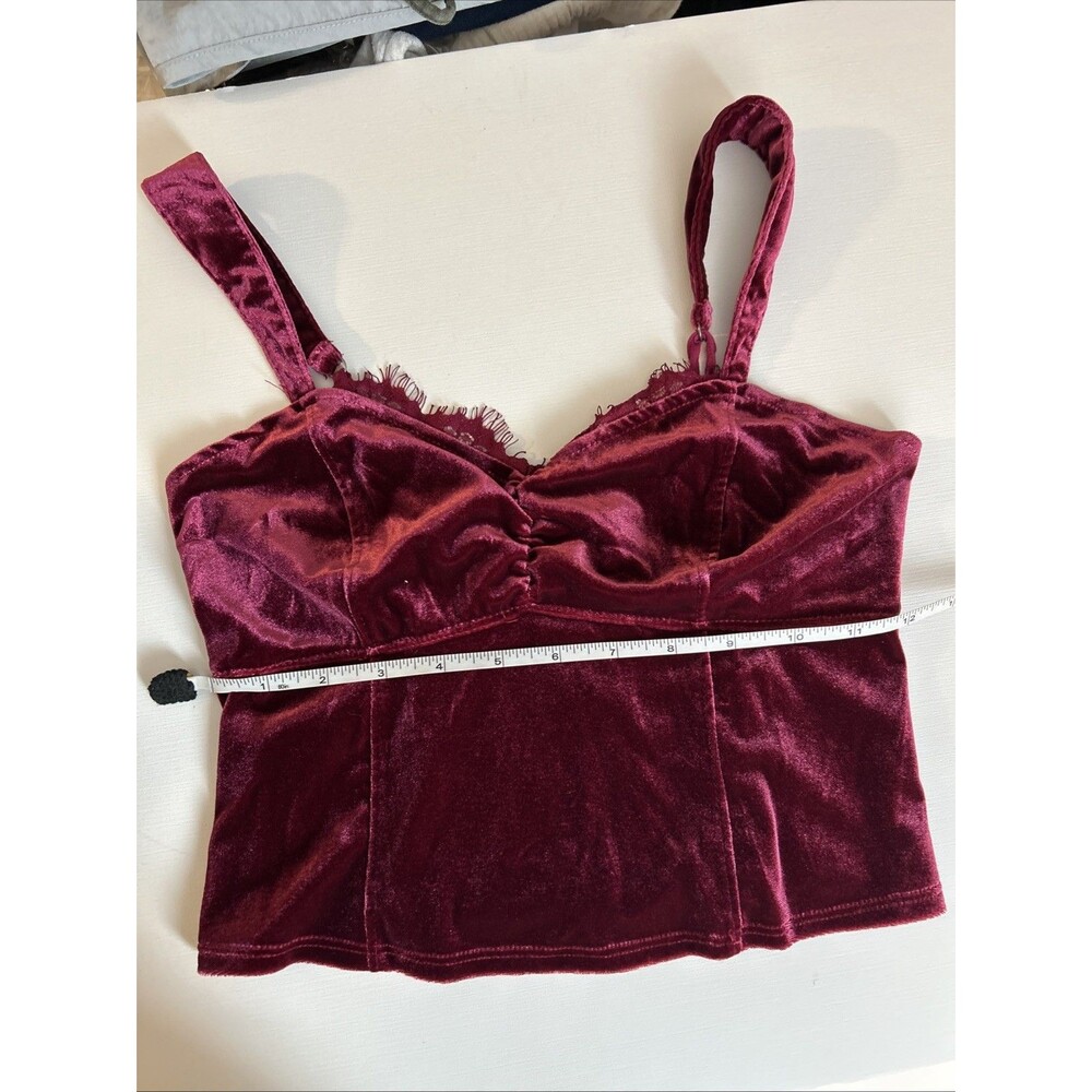Abercrombie & Fitch Velvet Crop Top W Small Burgundy  Smocked Back Tank - Picture 9 of 9
